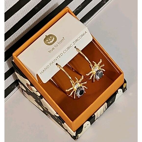 True To Form Earrings Spider Earrings Hoops Cubic Zirconia Halloween Jewelry - Picture 4 of 5